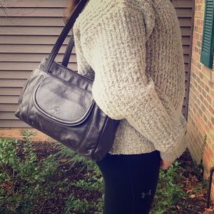 Stone Mountain Black Leather Shoulder Bag